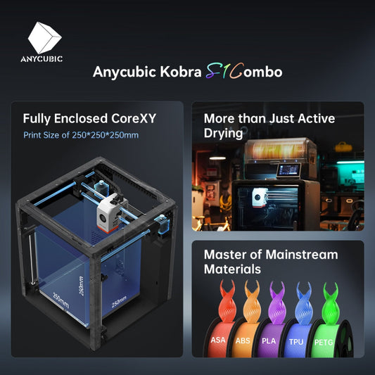 Anycubic Kobra S1 Combo fully enclosed core XY FDM 3D printer, multi-material, multi-color