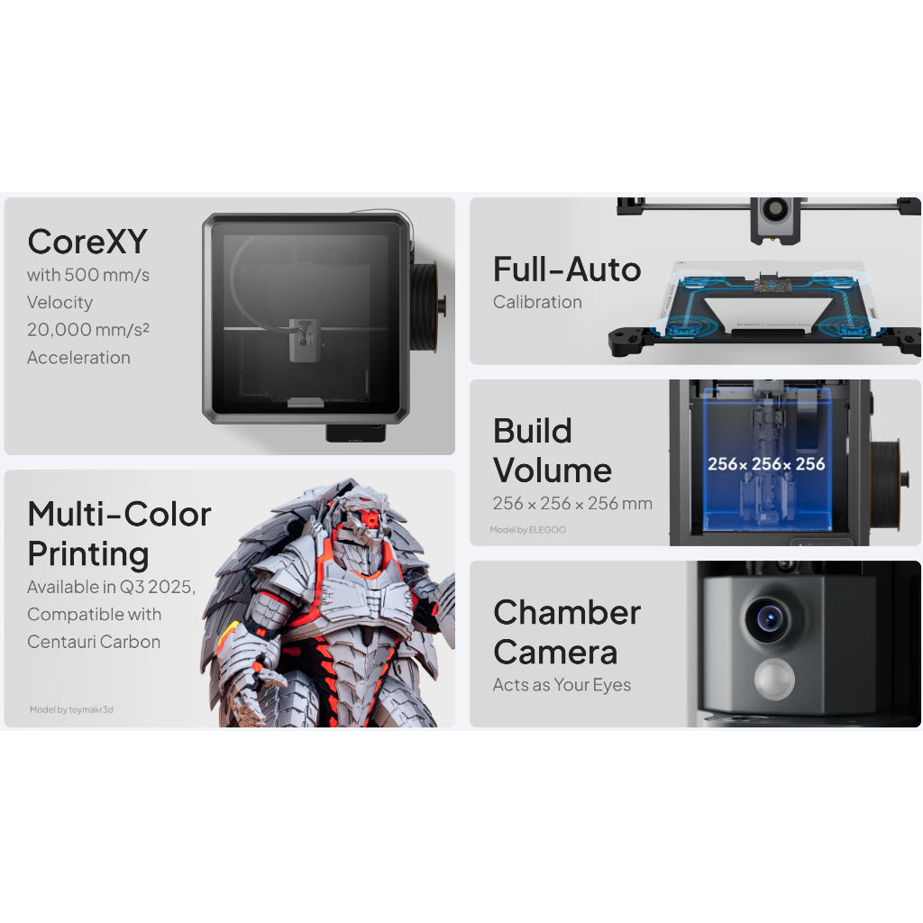 ELEGOO Centauri Carbon FDM 3D Printer fully enclosed coreXY w/ upgraded light bar and AMS port